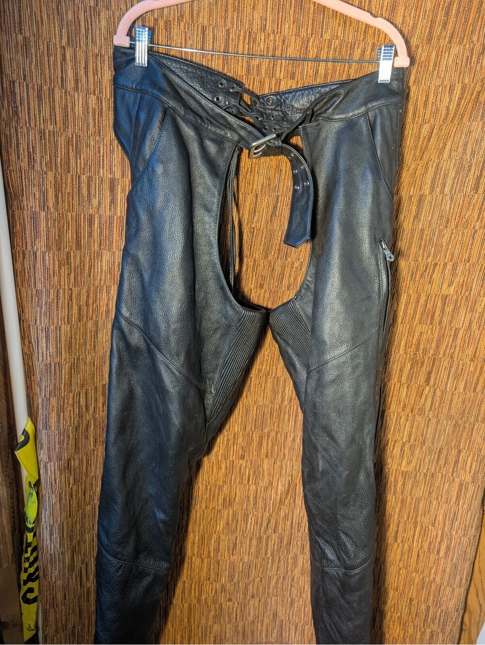 Harley-Davidson Black Leather Motorcycle Chaps with Lace-Up Front and Zippered S